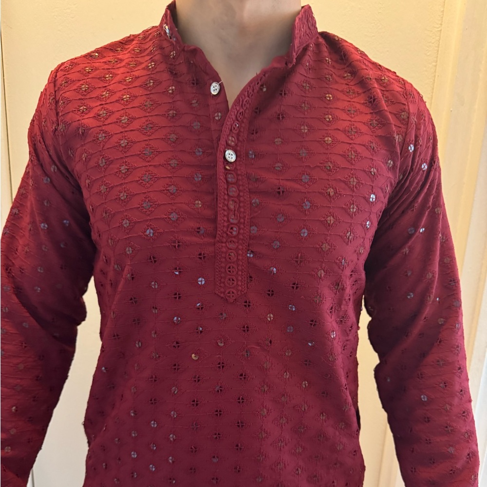 Maroon Chikankari Kurta - NEW